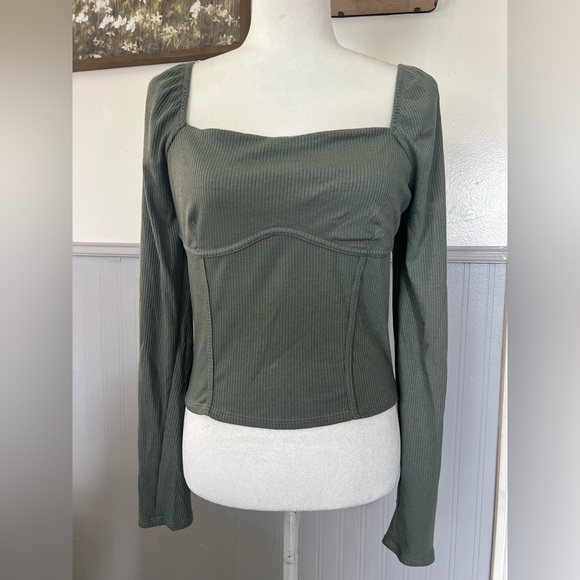 Lush Tops - LUSH Corset Style Long Sleeve Top / Olive Green / Coquette Girl / Size: Large